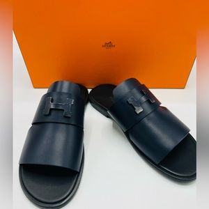HERMES Arles Mens calfskin sandal in marine size 40.5 NIB
